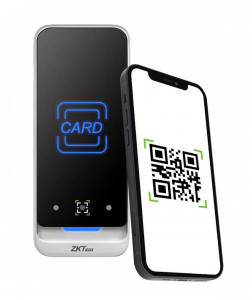 Intégration Smoobu et ZKBioCV 1 Lecteur QR600 de ZKTeco avec un téléphone et un code QR à côté